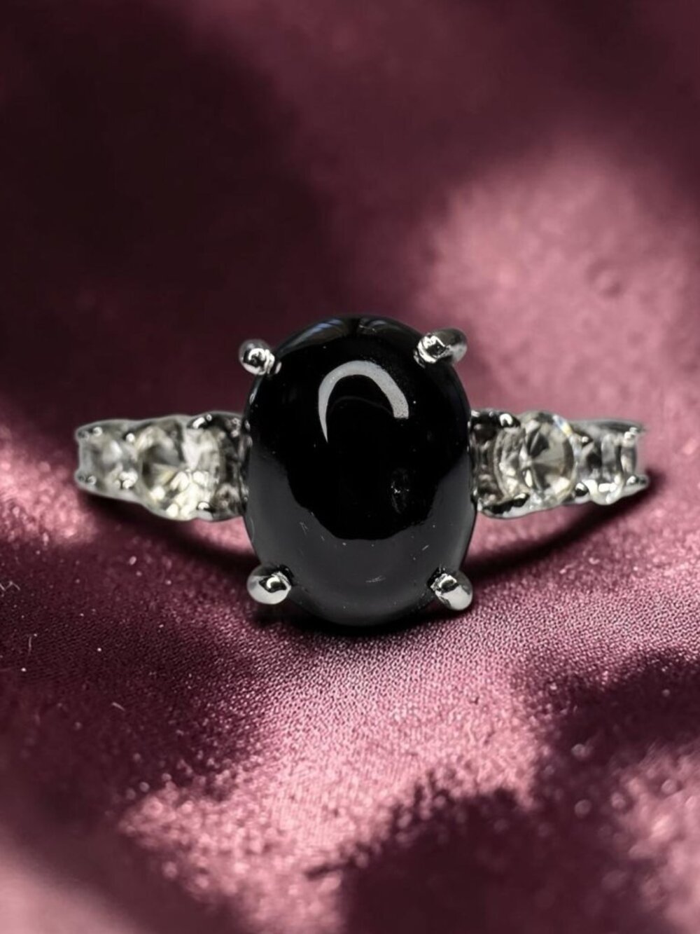 10K White Gold Black Onyx Ring 2.25ct Onyx Size 9.25 Fairytale Engagement Ring